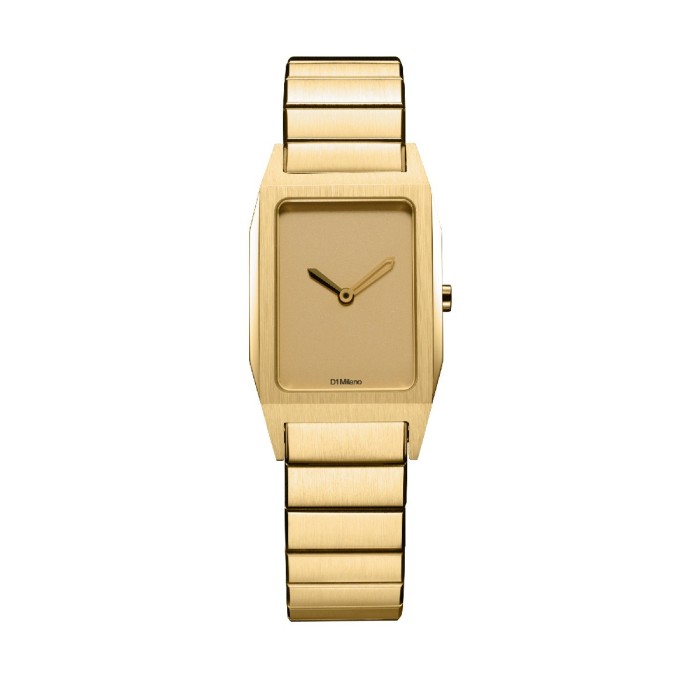 D1 Milano rectangular watch with gold tone dial and stainless steel bracelet