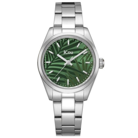 JCou watch with green tropical dial and stainless steel bracelet