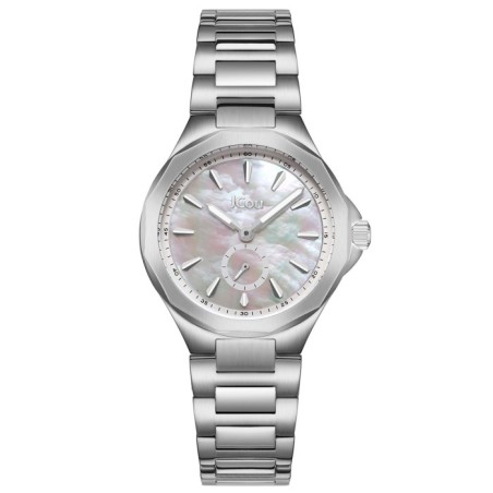 JCou watch with mother-of-pearl dial and silver metal bracelet