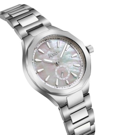 JCou watch with mother-of-pearl dial and silver metal bracelet