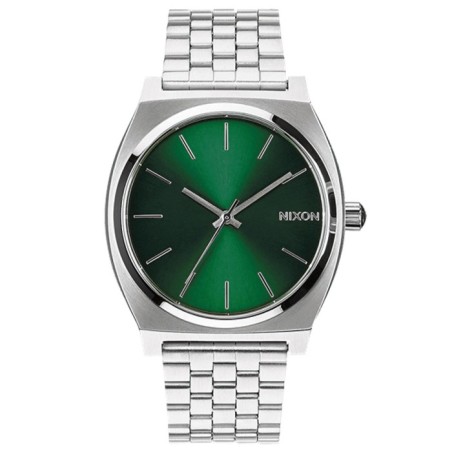 Nixon watch with silver bracelet and green dial