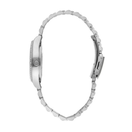 Women’s stainless steel bracelet watch with crystal bezel and silver dial