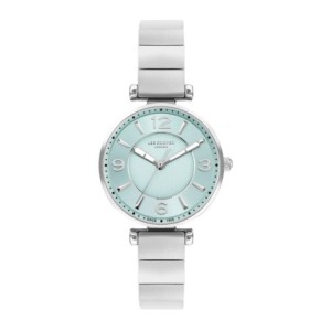 Women’s stainless steel watch with light blue dial and silver-tone bracelet.