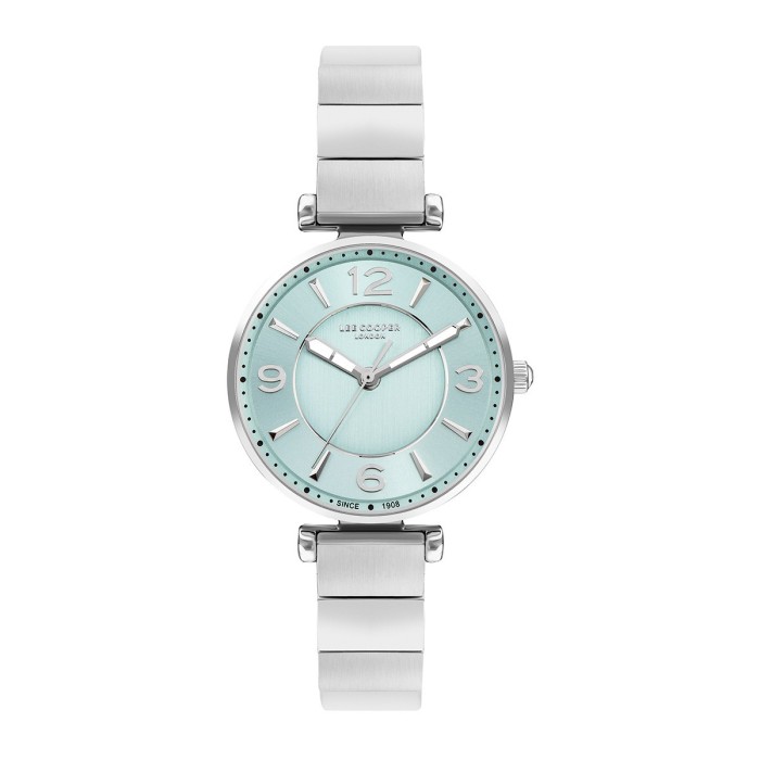 Women’s stainless steel watch with light blue dial and silver-tone bracelet.