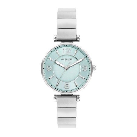 Women’s stainless steel watch with light blue dial and silver-tone bracelet.
