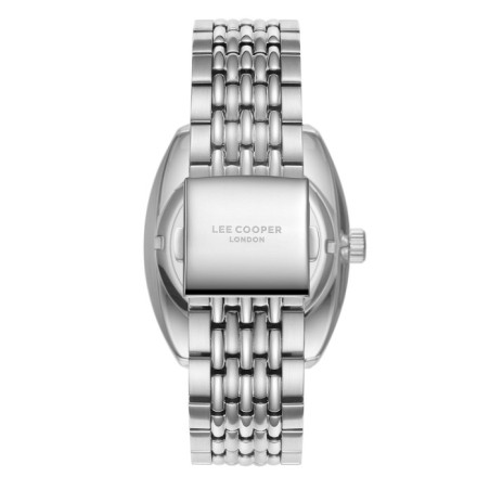 Ανδρικό ρολόι από ανοξείδωτο ατσάλι με μαύρο καντράν, κόκκινες λεπτομέρειες και ασημί μπρασελέ.