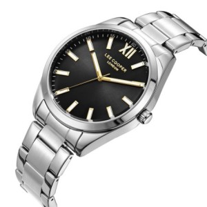 Men’s stainless steel watch with black dial and silver bracelet