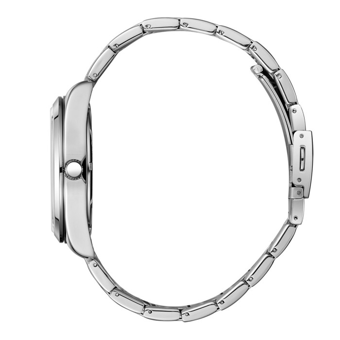 Men’s stainless steel watch with black dial and silver bracelet