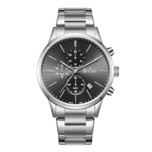Lee Cooper chronograph watch with black dial and metal bracelet