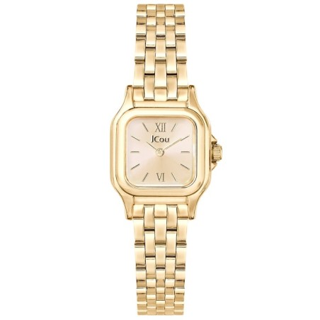 JCou watch with gold-tone case, square dial and metal bracelet