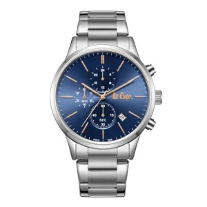 Lee Cooper chronograph watch with blue dial and metal bracelet