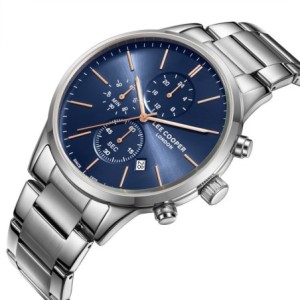 Lee Cooper chronograph watch with blue dial and metal bracelet