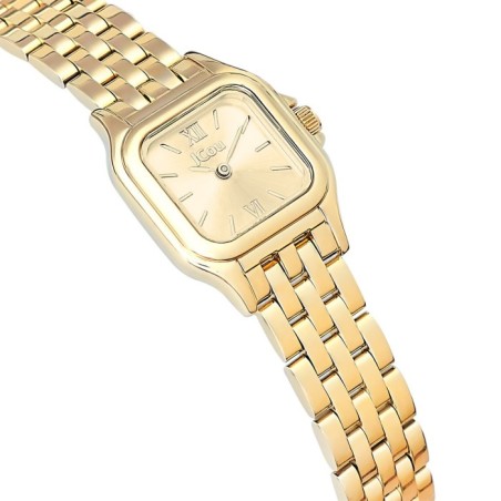 JCou watch with gold-tone case, square dial and metal bracelet