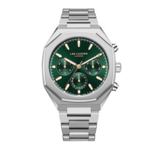 Lee Cooper multifunction watch with green dial and metal bracelet