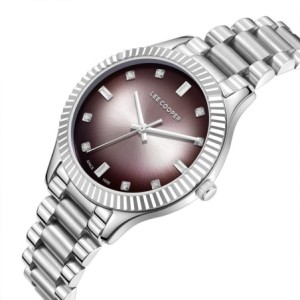 Lee Cooper silver watch with gradient dial, crystal hour markers and metal bracelet