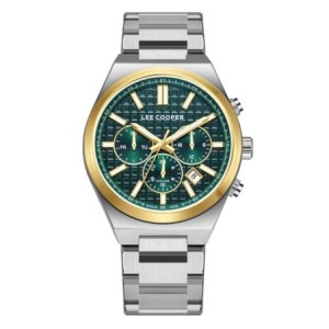 Lee Cooper multifunction watch with green textured dial and two-tone metal bracelet