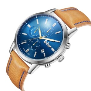 Lee Cooper multifunction watch with blue dial and brown strap