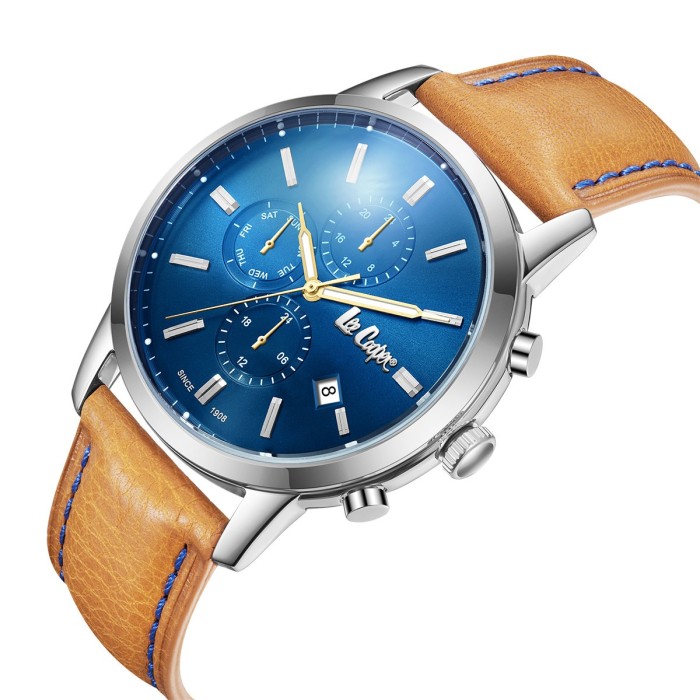 Lee Cooper multifunction watch with blue dial and brown strap