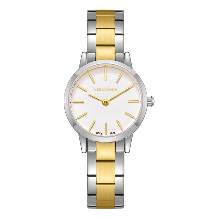 Lee Cooper two-tone watch with white dial and metal bracelet