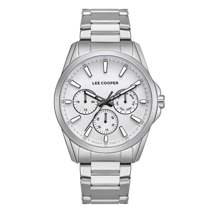 Lee Cooper multifunction watch with silver dial and metal bracelet