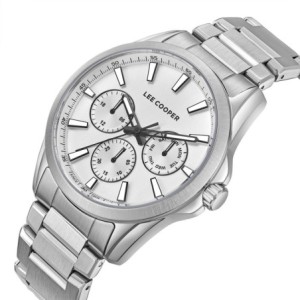 Lee Cooper multifunction watch with silver dial and metal bracelet