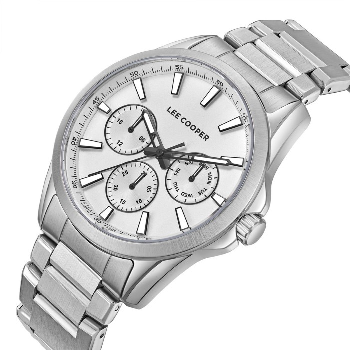 Lee Cooper multifunction watch with silver dial and metal bracelet