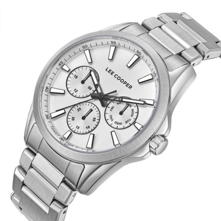 Lee Cooper multifunction watch with silver dial and metal bracelet
