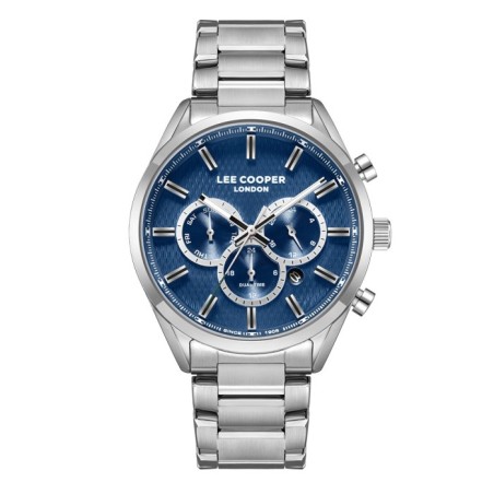Lee Cooper chronograph watch with blue dial and silver bracelet