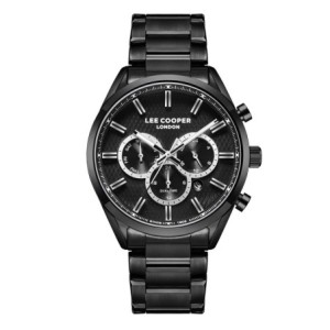 Lee Cooper chronograph watch with black dial and black bracelet