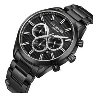 Lee Cooper chronograph watch with black dial and black bracelet