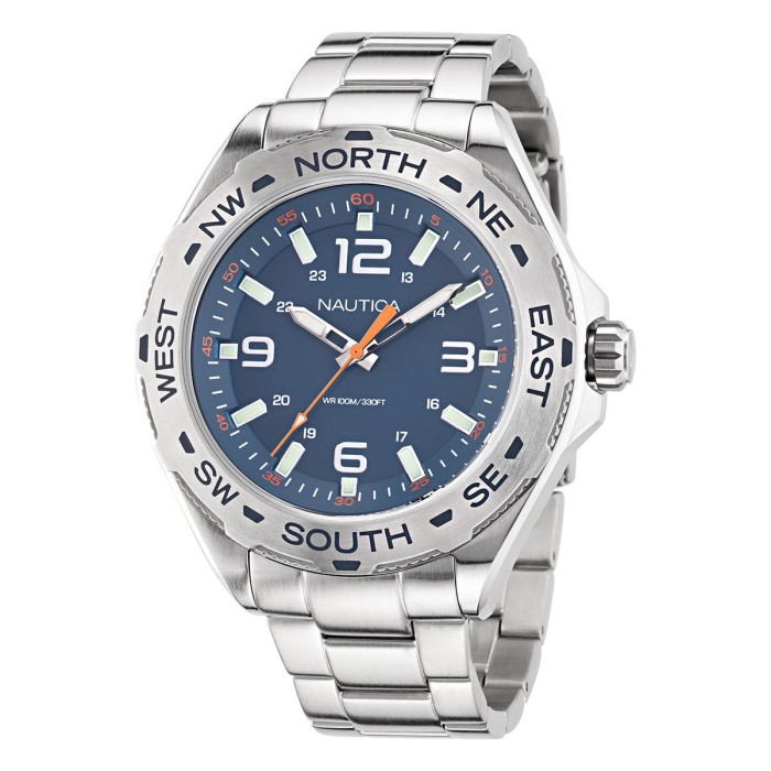 Nautica watch with blue dial and silver bracelet