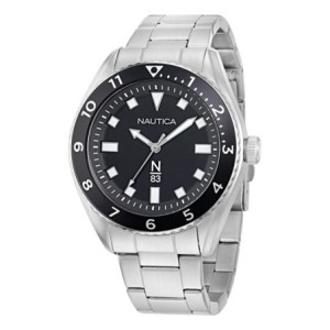Nautica watch with stainless steel bracelet and black dial