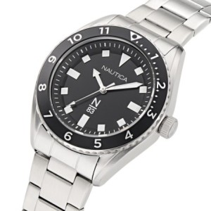 Nautica watch with stainless steel bracelet and black dial