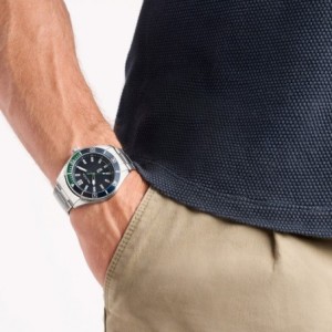 Nautica watch with stainless steel bracelet and blue dial