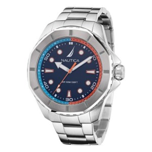 Nautica watch with blue dial and silver metal bracelet