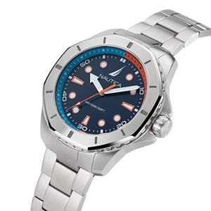 Nautica watch with blue dial and silver metal bracelet