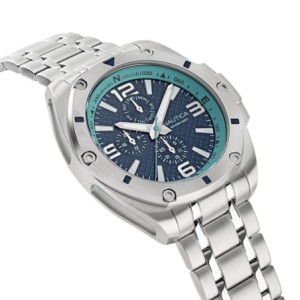 Nautica men’s silver stainless steel multifunction watch with blue dial
