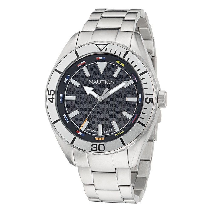 Ρολόι Nautica με ασημί μπρασελέ από ανοξείδωτο ατσάλι και μαύρο καντράν