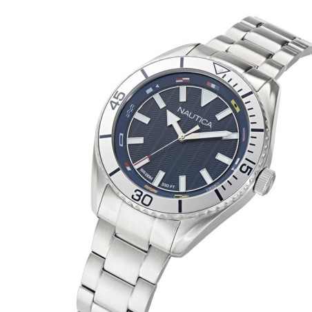 Ρολόι Nautica με ασημί μπρασελέ από ανοξείδωτο ατσάλι και μπλε καντράν