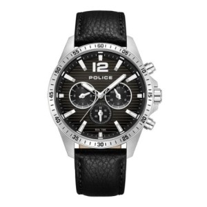 Ρολόι Police με μαύρο δερμάτινο λουράκι και σκούρο καντράν