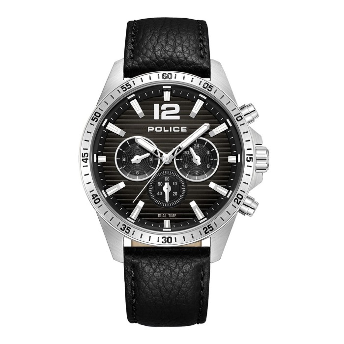 Ρολόι Police με μαύρο δερμάτινο λουράκι και σκούρο καντράν