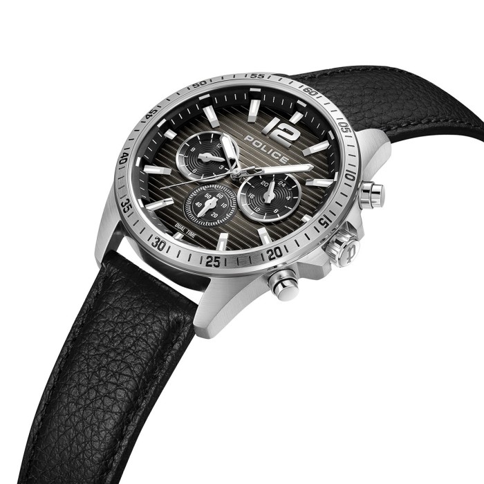 Ρολόι Police με μαύρο δερμάτινο λουράκι και σκούρο καντράν