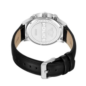 Ρολόι με μαύρο δερμάτινο λουράκι και πράσινο καντράν πολλαπλών ενδείξεων.