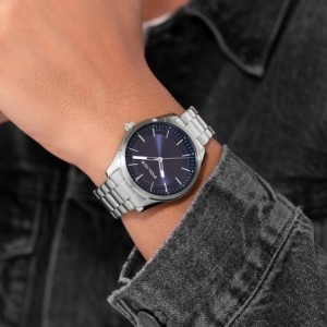 Police watch with silver bracelet and blue dial