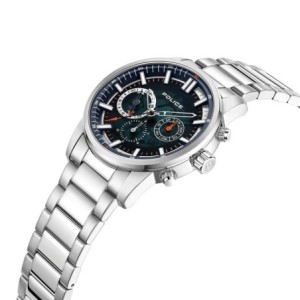 Police watch with silver bracelet and blue dial