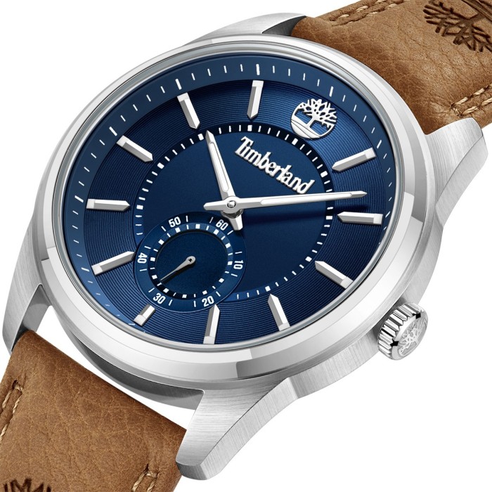 Timberland watch with blue dial and brown leather strap