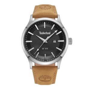 Timberland watch with black dial and brown leather strap