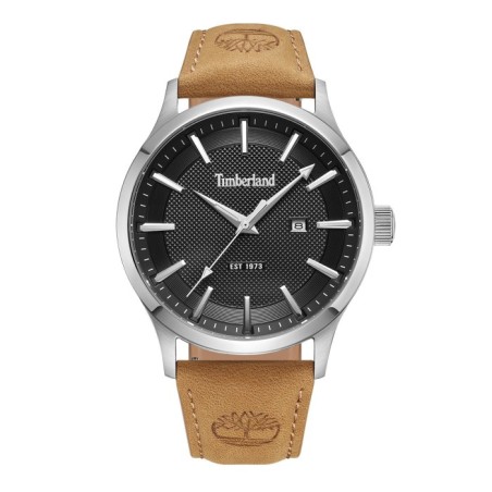Timberland watch with black dial and brown leather strap