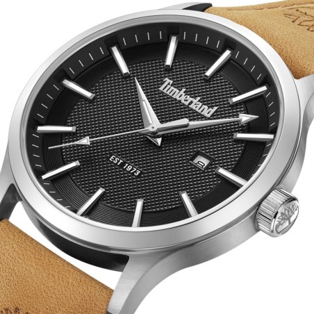 Timberland watch with black dial and brown leather strap