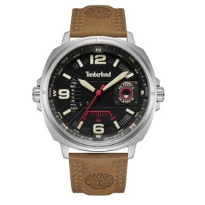 Timberland watch with black dial and brown leather strap